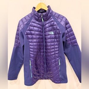 The North Face ThermoBall Jacket Womens L Purple Hybrid Puffer Full Zip